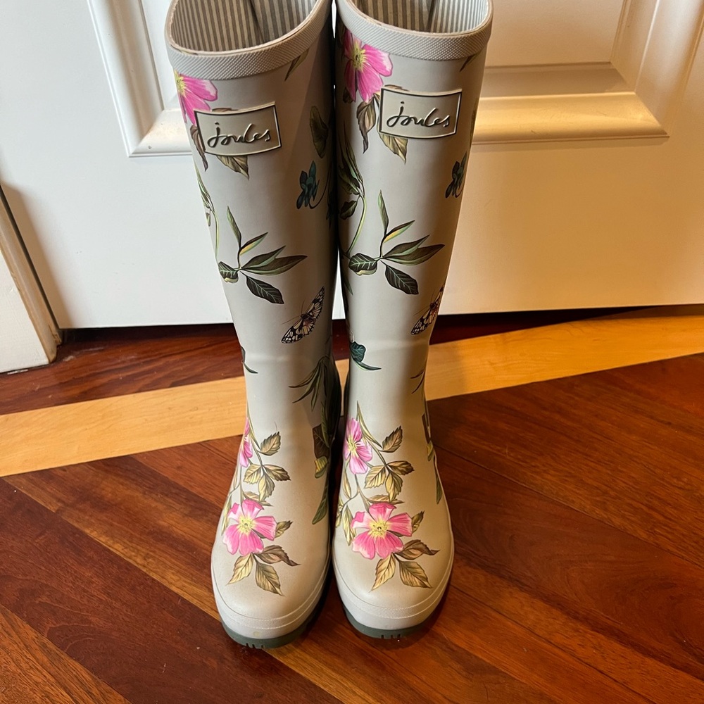 Joules Floral Women's Rain Boots - Gray